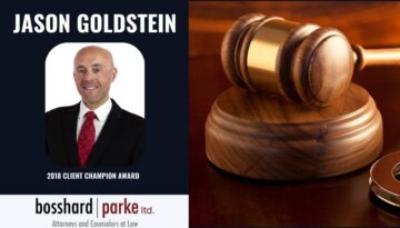 Bosshard Parke Attorney Jason Goldstein receives the 2018 Client Champion Award.